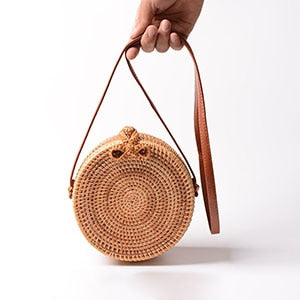 Vintage Handmade Women Rattan Bag Woven Bow Shoulder Bags